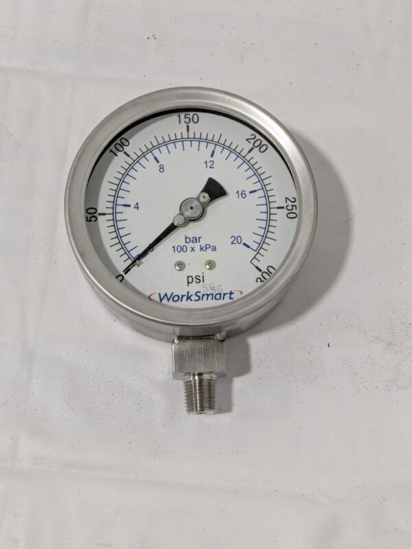 Pressure Gauge: 4" Dial, 300 psi, 1/4" Thread, NPT, Lower Mount WS-PE-GAGE-265