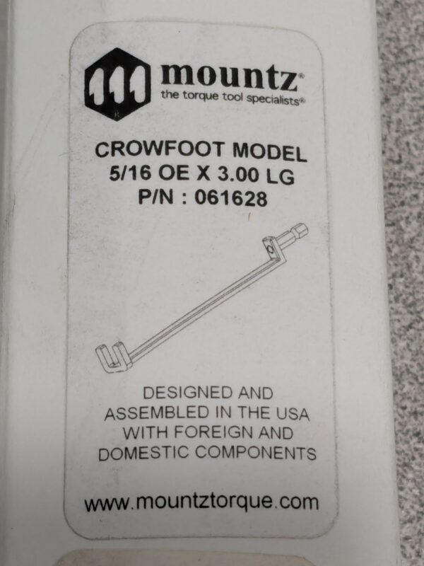 Mountz 5/16" Open End Crowfoot Spanner 1/4 Hex x 3" Lg 061628