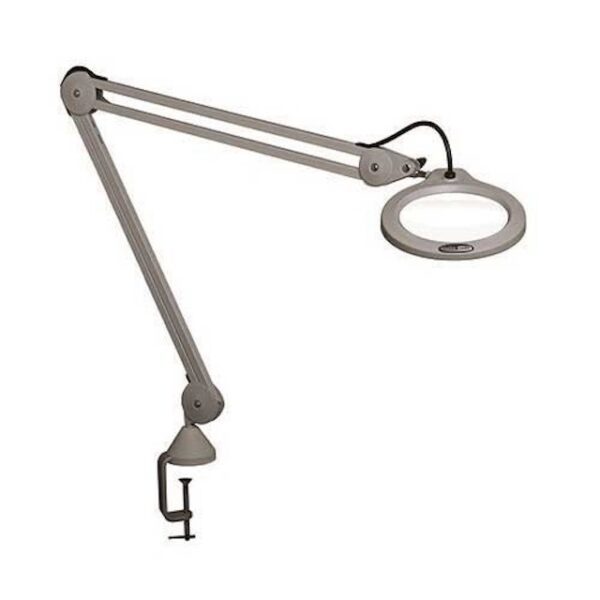 Vision-Luxo Round LED Magnifier 5-Diopter (2.25x) 45" Arm Light Gray LFG028215