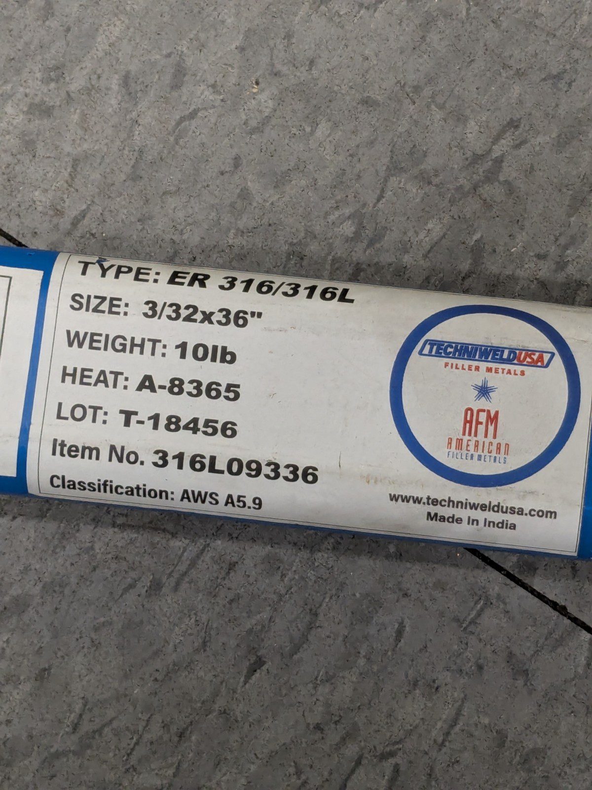 TECHNIWELD USA TIG Welding Rod 36" OAL, 0.094" Dia, SS, 10 lb 316L09336