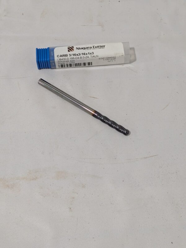 Niagara Cutter Ball End Mill: 3/16" Dia, 1" LOC, 4 Flute 17001836