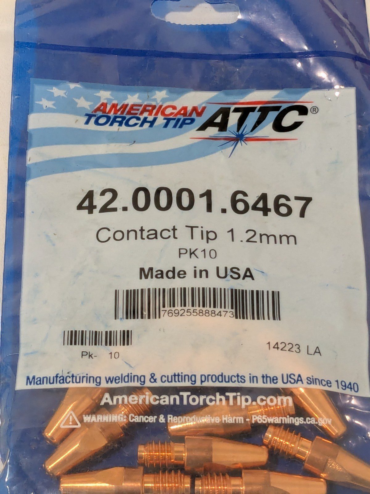 American Torch Tip 1.2 mm Fronius Steel M8 Contact Tip Qty 10 42.0001.6467