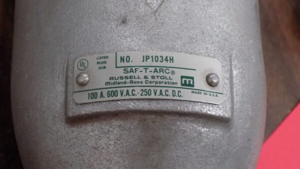 RUSSELL & STOLL J-LINE PLUG WITH SCREW COLLAR 100 Amp, 3 Pole 4 Wire