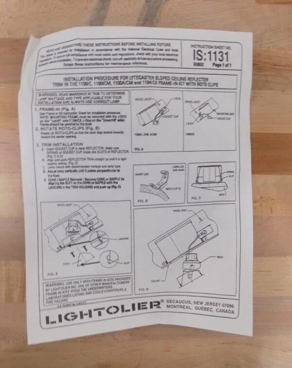 Lightolier 1131CL Open Specular Reflector Trim, 6-3/4 in OD, Incandescent Lamp
