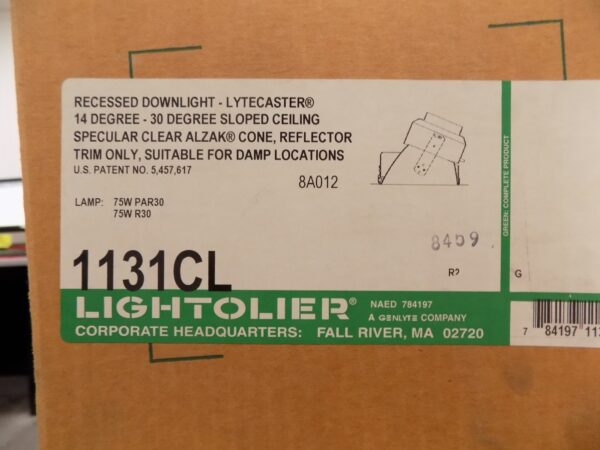 Lightolier 1131CL Open Specular Reflector Trim, 6-3/4 in OD, Incandescent Lamp