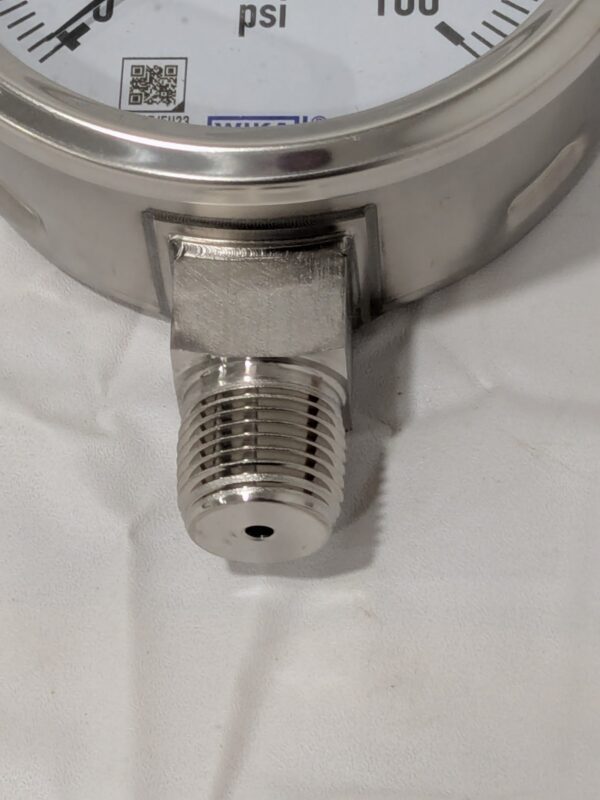 WIKA Pressure Gauge 4" Dial, 0 to 160 psi, 1/2" Thread, NPT Lower Mount 9768556