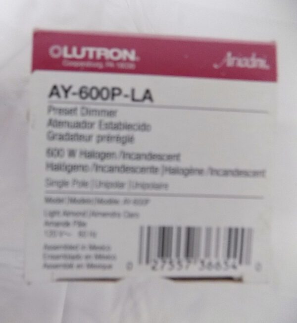 Lutron AY-600P-LA Ariadni 600W Incandescent / Halogen Single Pole Preset Dimmer