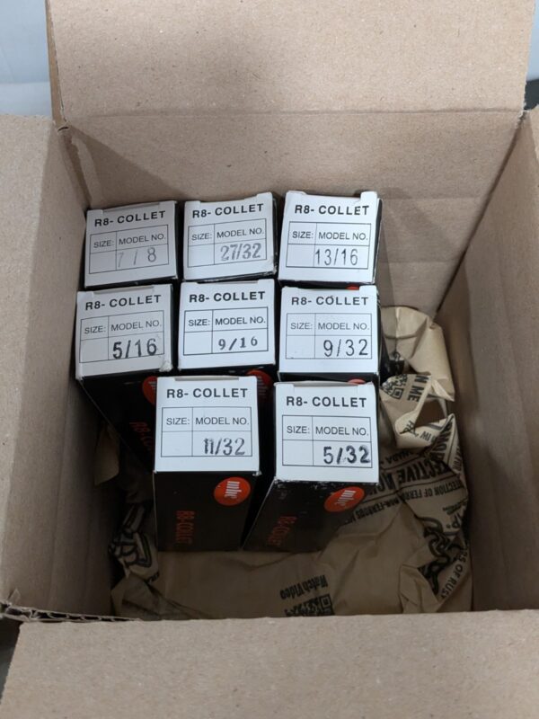 8 Piece Collet Set: R8, 9/16, 5/16, 5/32, 9/32, 7/8, 27/32, 11/32 & 13/16
