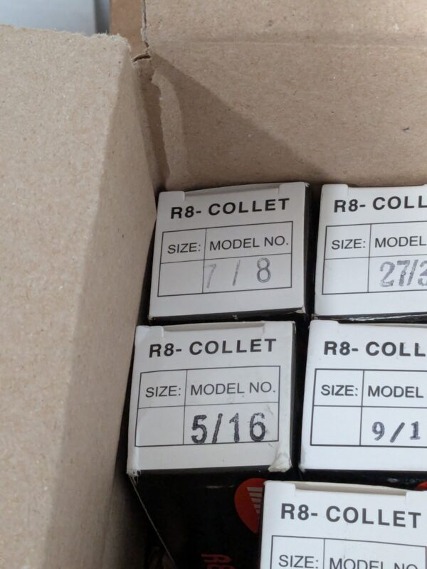 8 Piece Collet Set: R8, 9/16, 5/16, 5/32, 9/32, 7/8, 27/32, 11/32 & 13/16