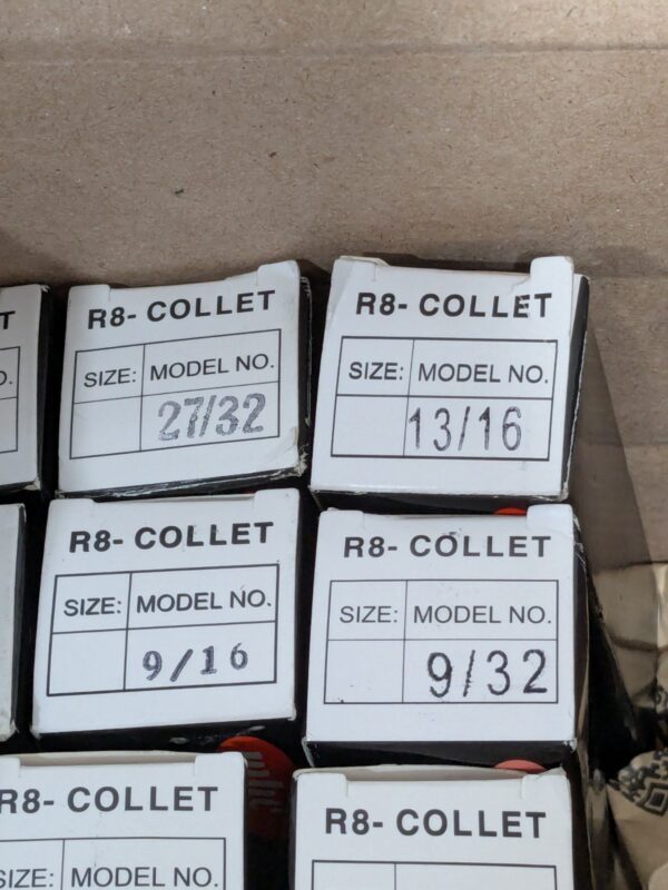 8 Piece Collet Set: R8, 9/16, 5/16, 5/32, 9/32, 7/8, 27/32, 11/32 & 13/16