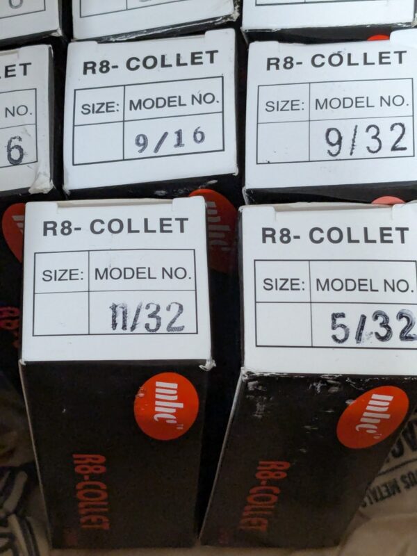 8 Piece Collet Set: R8, 9/16, 5/16, 5/32, 9/32, 7/8, 27/32, 11/32 & 13/16