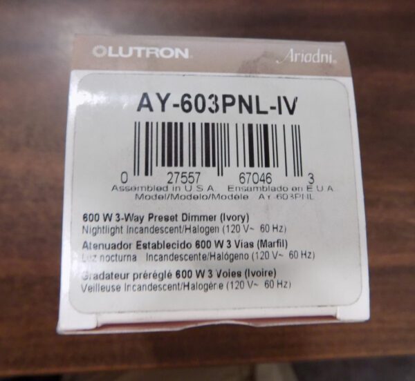 Lutron 3-way Preset On/Off Toggler-Switch Slide Dimmer AY-603PNL-IV Ivory