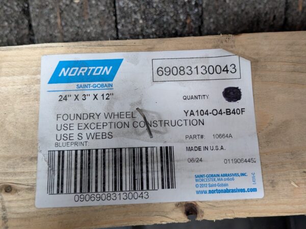 Norton Foundry Grinding Wheel 24" Diameter 3" Thick 12" Center 69083130043