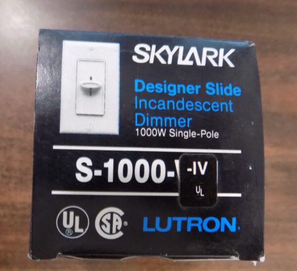 Lutron S-1000-IV Skylark Slide-To-Off Single Pole Dimmer 1000W Max Ivory