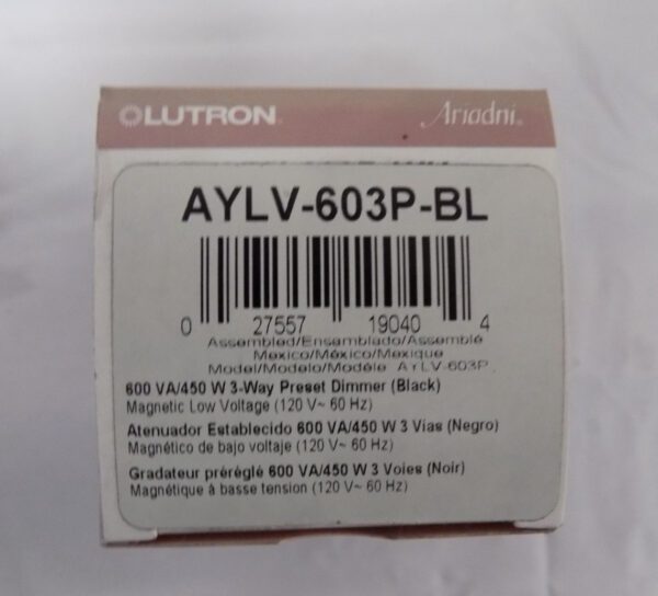 Lutron AYLV-603P-BL Magnetic Low Voltage Toggler Dimmer 600-Watt/3-Way Black