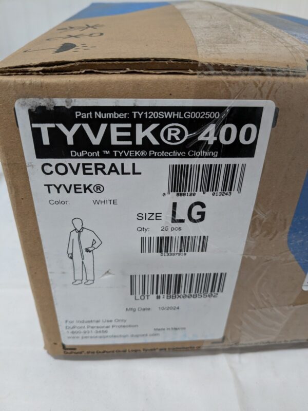 DUPONT Disposable Coveralls Particle Protection Sz L Qty 25 TY120SWHLG002500