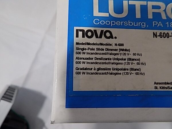 Lutron N-600-WH Nova 600W Incandescent / Halogen Slide Dimmer White