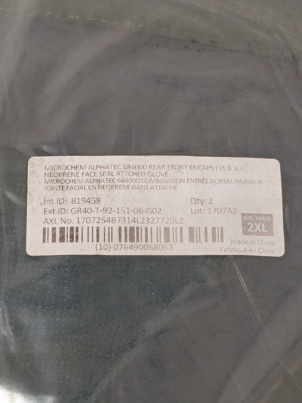 Ansell Microchem Chemical Sz 2XL GR40-T92-111-06 NO MASK Pack of 2