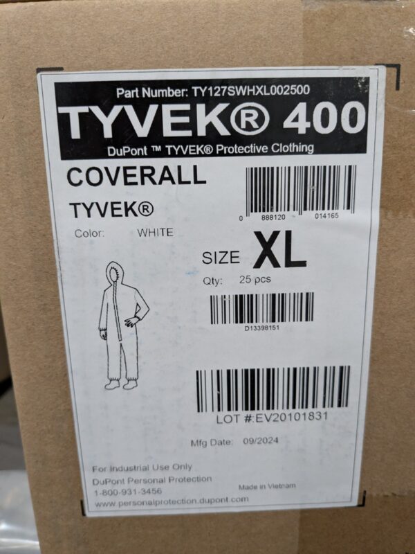 DUPONT Disposable Coveralls Abrasion Liquid Size XL 25pk TY127SWHXL002500