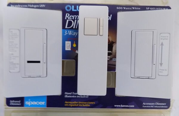 Lutron SP-603-HTH-WH Spacer Remote Control Dimmer Kit 3-Way 600W White