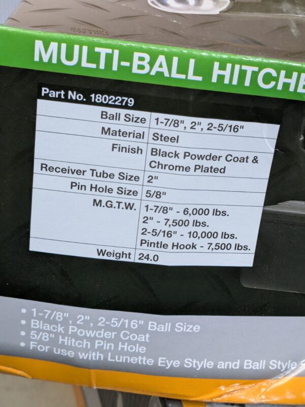 Buyers Products Tri-Ball Hitch w/ Pintle Hook for 2" Receivers 1802279