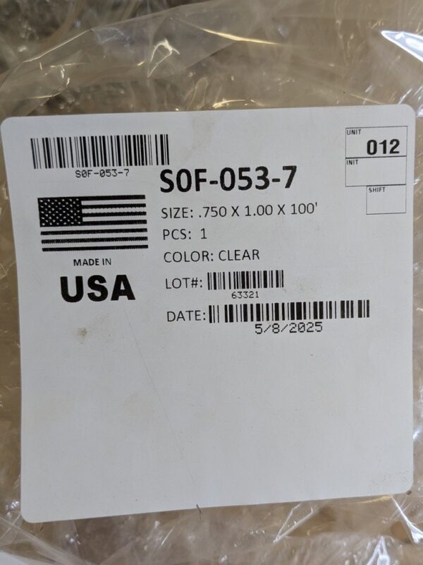 Clear Vinyl Tubing 100 Ft. x 3/4 In. ID 35 PSI Max. SOF-053-7