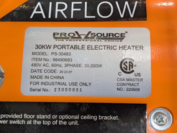 Pro Source 30KW Portable Industrial Electric Heater 480v 3 Ph. 36 Amps