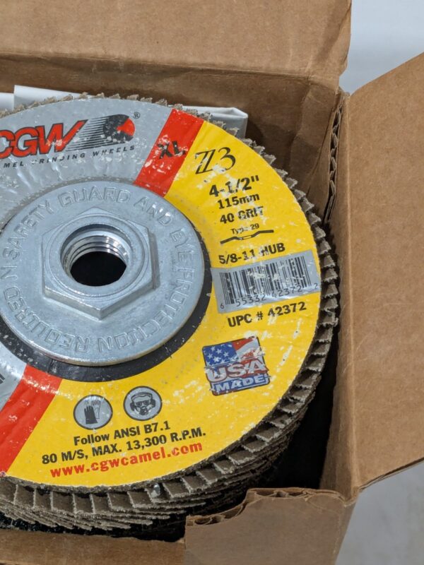 CGW Flap Disc: 4-1/2" Dia, 40 Grit, Zirconia Alumina, Type 29 Qty 10 42372