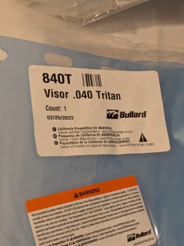 BULLARD Face Shield Visor: 15" X 8" X 0.04", Clear Pack of 12 840T