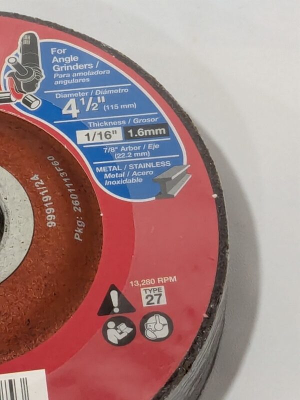 DIABLO Depressed-Center Wheel 4-1/2" Dia 1/16" Thic 7/8" Hole 10PK DBD045063710F