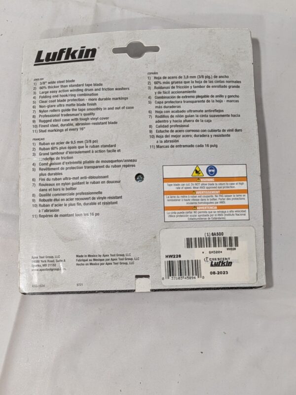 Lufkin Tape Measure: 100' Long, 3/8" Width, Yellow Blade HW226