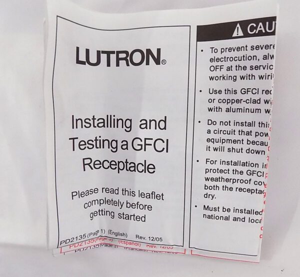 Lutron SCR-15-GFCI-SW Satin Colors 15A GFCI Electrical Socket Receptacle