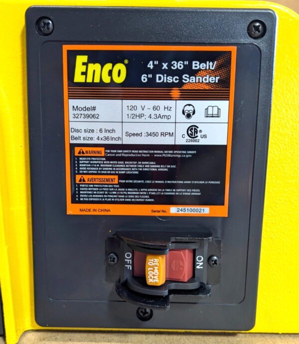 ENCO 36" x 4" Belt Sander & 6" Disc Combo Horizontal & Vertical 120V MM491G
