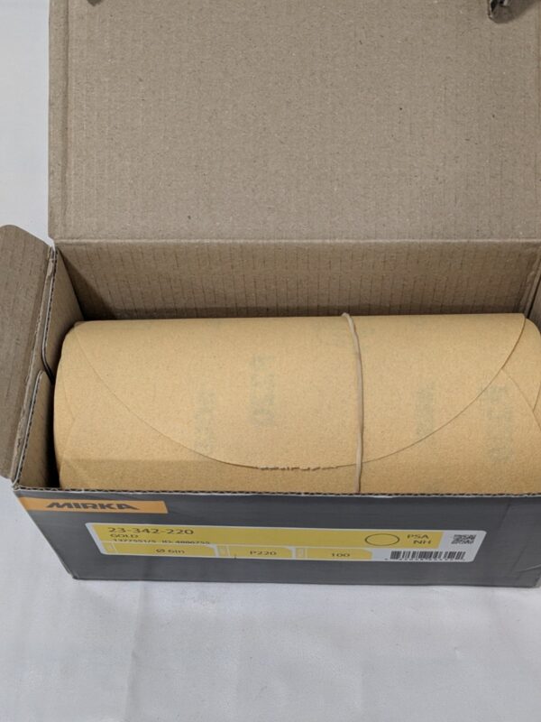 Mirka 6" Dia PSA Disc Roll: 220 Grit, Aluminum Oxide Box of 100 23-342-220