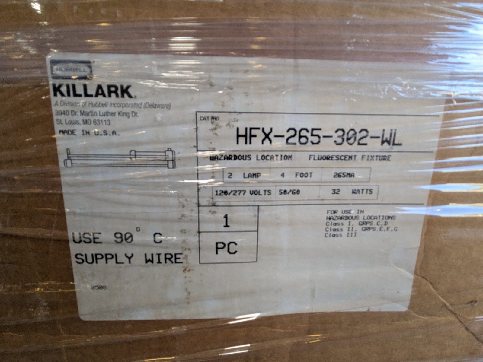 Killark Hazardous Location Fluorescent Fixture 2-Lamp 120/277v HFX-265-302-WL