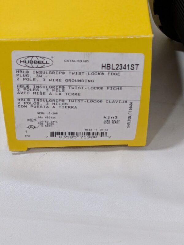 Hubbell Industrial, Male Plug, 20A 480V AC, 2-Pole 3-Wire Ground HBL2341ST