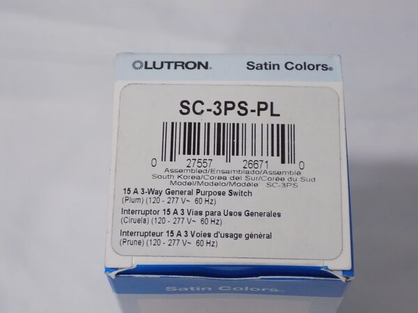 Lutron SC-3PS-PL Satin Colors 15A 3-Way General Purpose Switch Plum