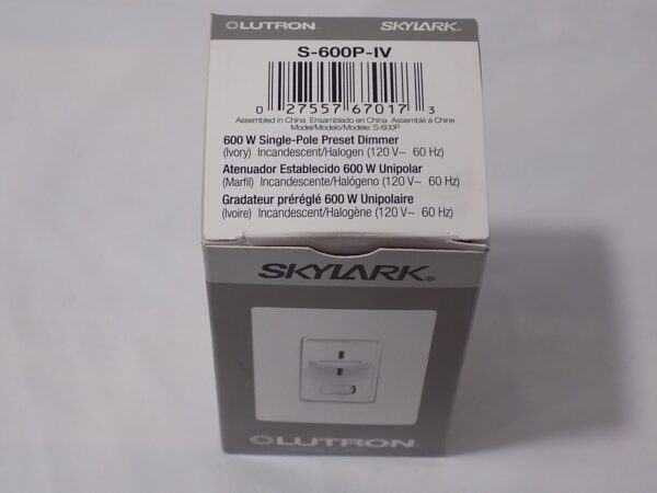 Lutron S-600P-IV Skylark 600W Single Pole Preset Dimmer w/ Rocker Switch Ivory