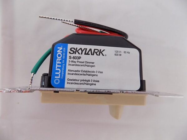 Lutron S-603P-IV Skylark 600W 3-Way Preset Slide Dimmer w/ Rocker Switch Ivory