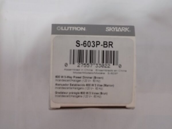 Lutron S-603P-BR Skylark 600W 3-Way Preset Dimmer w/Rocker Switch Brown