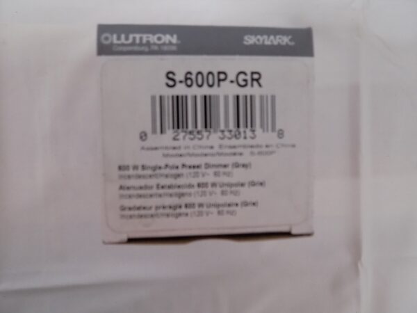 Lutron S-600P-GR Skylark 600W Single Pole Preset Dimmer w/Rocker Switch Gray