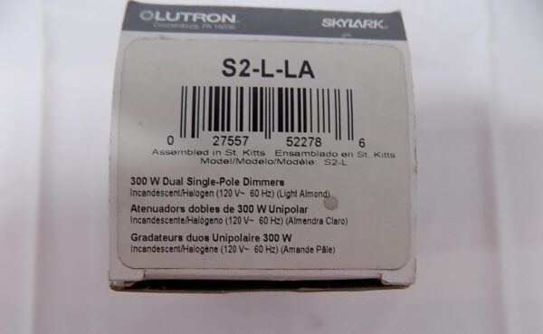 Lutron S2-L-LA Skylark Dual 2 Light Dimmer Light Almond