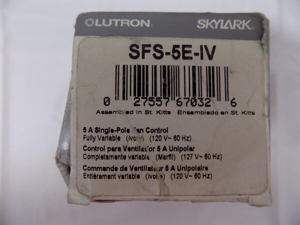 Lutron SFS-5E-IV Fully Variable 5 Speed Fan Control for Variable Speed Fans