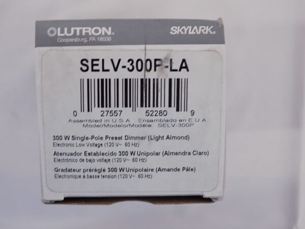 Lutron SELV-300P-LA Skylark 300W Electronic Low Voltage Preset Dimmer LT Almond