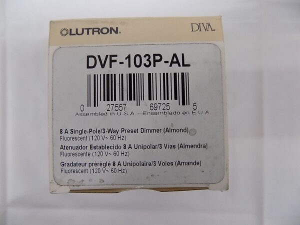 Lutron DVF-103P-AL Diva 8 Amp Fluorescent 3-Wire Hi-Lume LED 3-Way Dimmer Almond