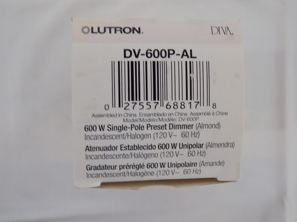 Lutron DV-600P-AL Diva 600W Incandescent / Halogen Single Pole Dimmer Almond