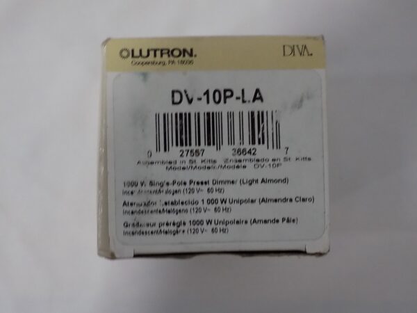 Lutron DV-10P-LA Diva 1000W Incandescent / Halogen Single Pole Dimmer LT Almond