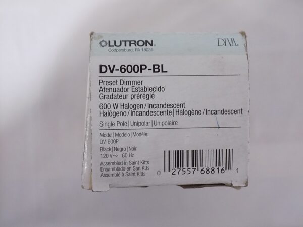 Lutron DV-600P-BL Diva 600W Incandescent / Halogen Single Pole Dimmer Black
