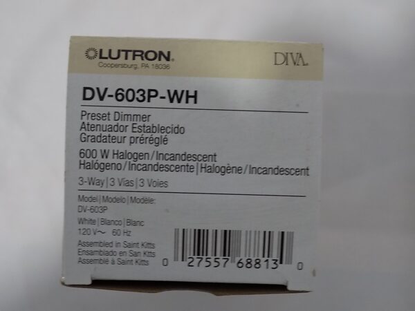 Lutron DV-603P-WH Diva 600W Incandescent / Halogen 3-Way Dimmer White