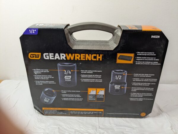 GEARWRENCH 19 Piece 1/2" Drive 6 PT Standard Impact SAE Socket Set 84932N